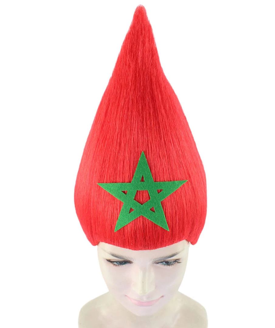 FLAGWIGS Women's Morocco Flag Sport Troll Wig | Red Cosplay Wig | Premium Breathable Capless Cap