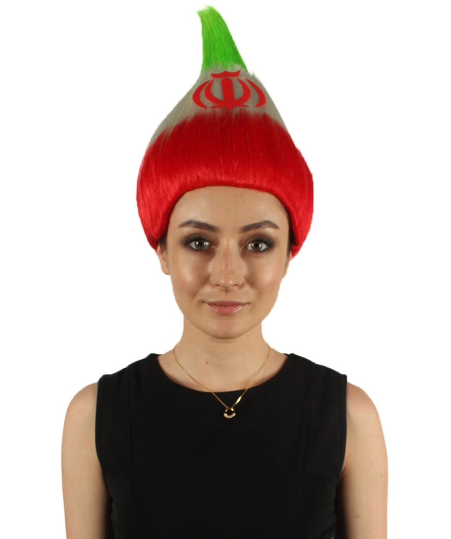 FLAGWIGS Women's Flag Troll Wigs | Iran | National Pride Green Red White Troll Wigs | Premium Breathable Capless Cap