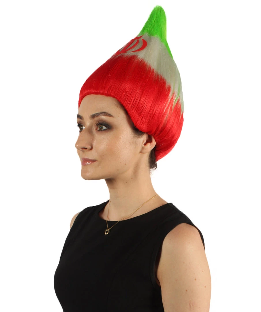 FLAGWIGS Women's Flag Troll Wigs | Iran | National Pride Green Red White Troll Wigs | Premium Breathable Capless Cap