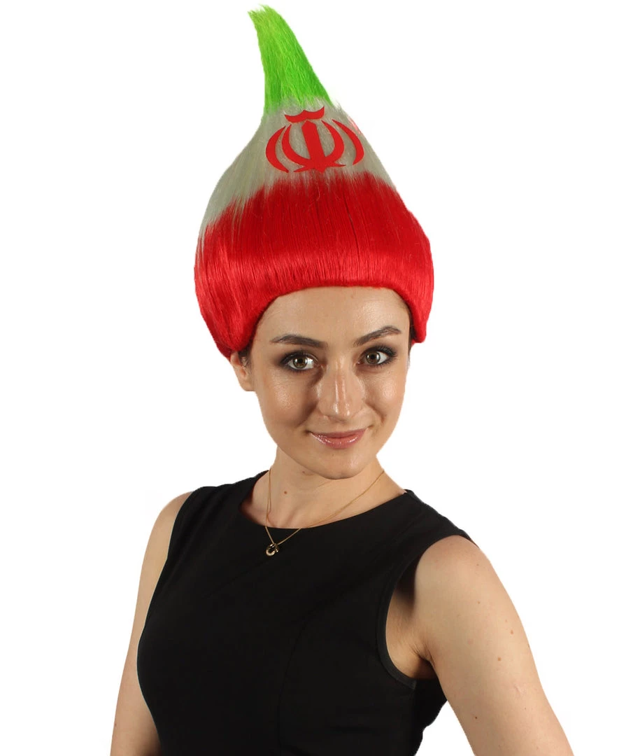 FLAGWIGS Women's Flag Troll Wigs | Iran | National Pride Green Red White Troll Wigs | Premium Breathable Capless Cap