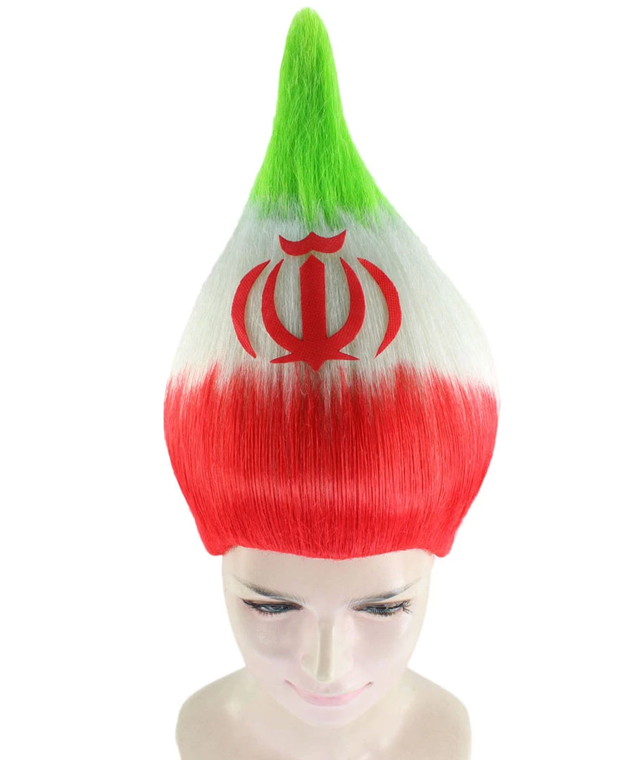 FLAGWIGS Women's Flag Troll Wigs | Iran | National Pride Green Red White Troll Wigs | Premium Breathable Capless Cap