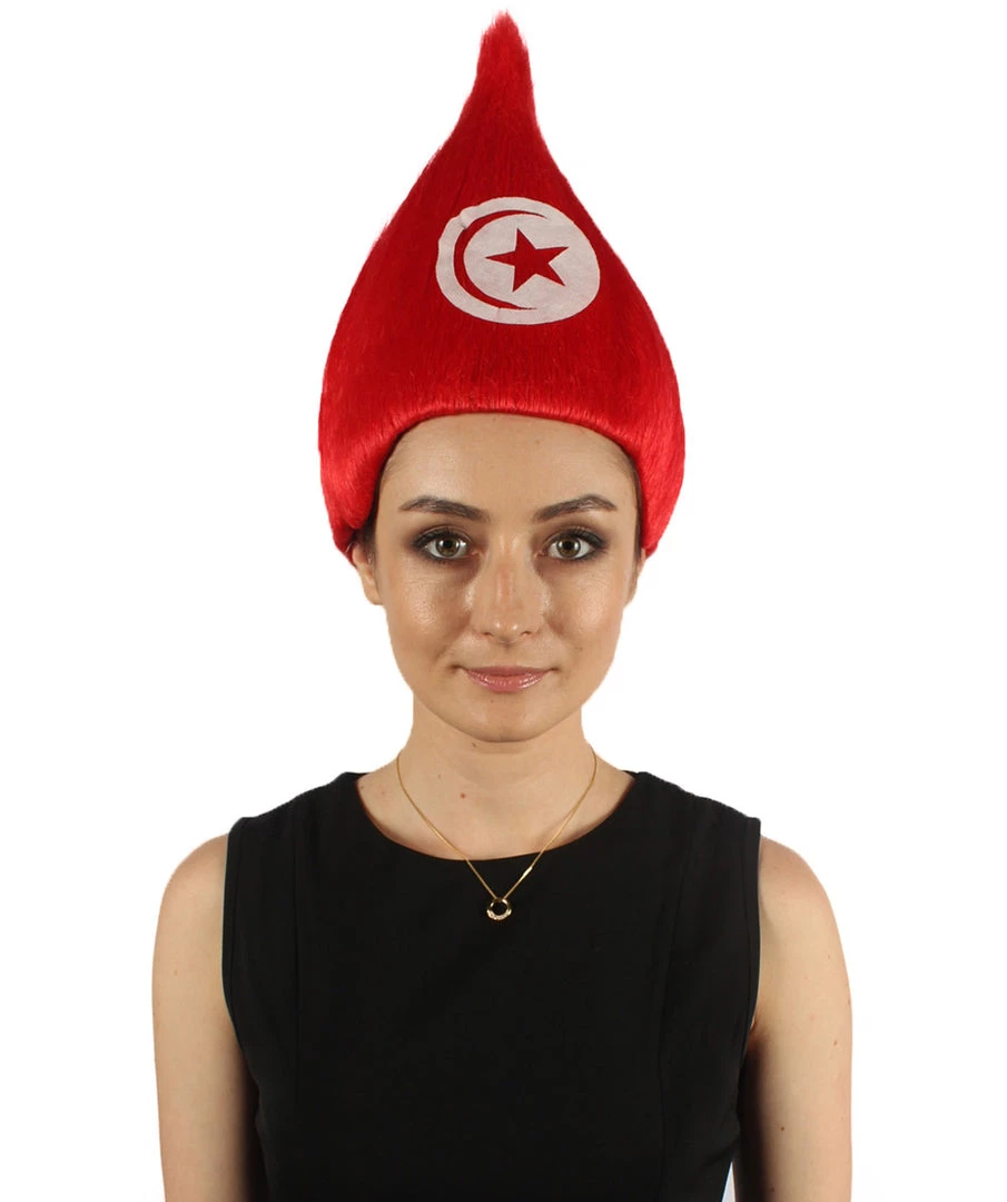 FLAGWIGS Women's Tunisia Flag Sport Troll Wig | Premium Breathable Capless Cap