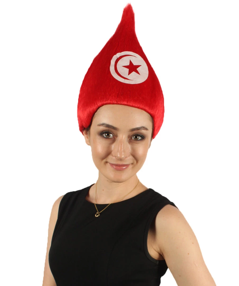 FLAGWIGS Women's Tunisia Flag Sport Troll Wig | Premium Breathable Capless Cap