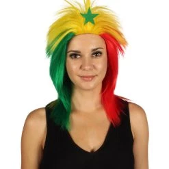 FLAGWIGS Women's Senegal Flag Sport Mullet Wig | Premium Breathable Capless Cap