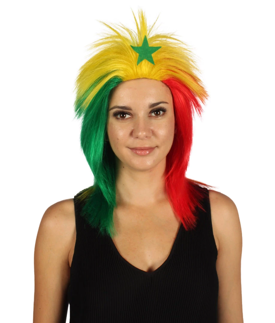 FLAGWIGS Women's Senegal Flag Sport Mullet Wig | Premium Breathable Capless Cap