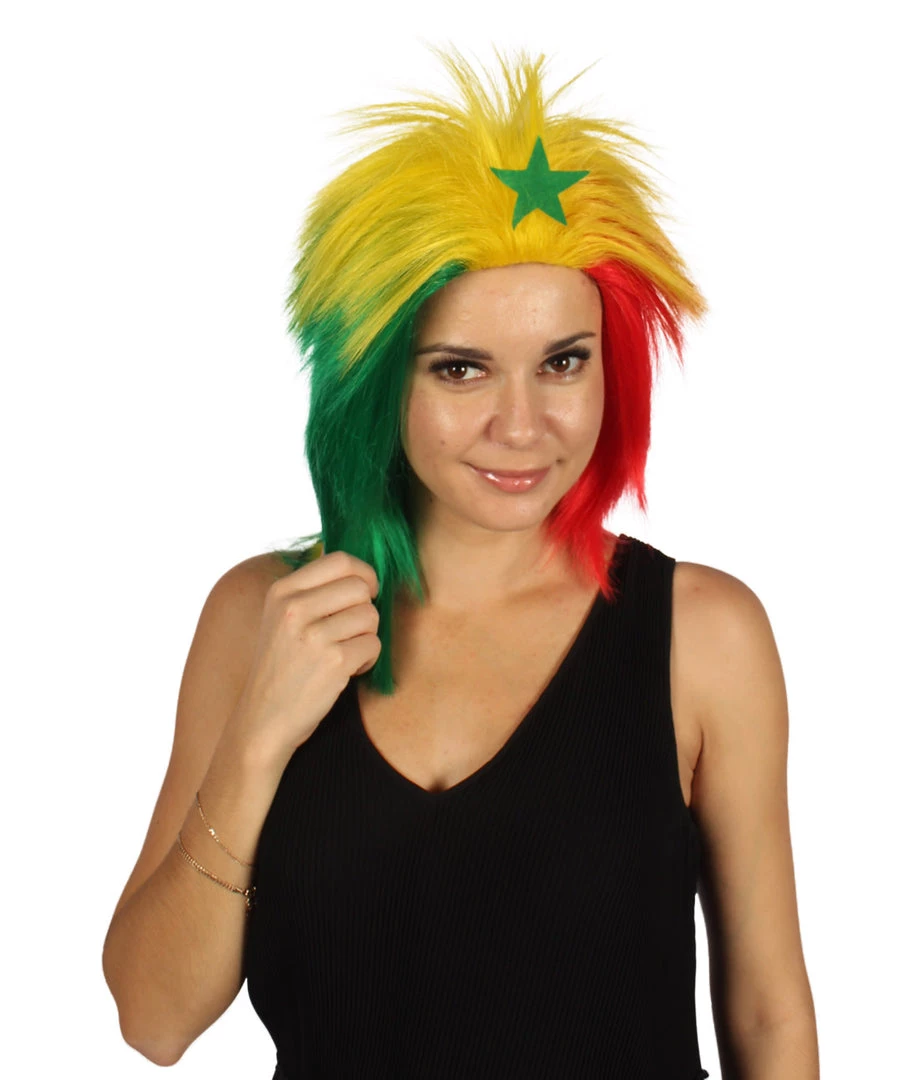 FLAGWIGS Women's Senegal Flag Sport Mullet Wig | Premium Breathable Capless Cap
