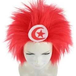 FLAGWIGS Women's Tunisia Flag Sport Mullet Wig | Premium Breathable Capless Cap