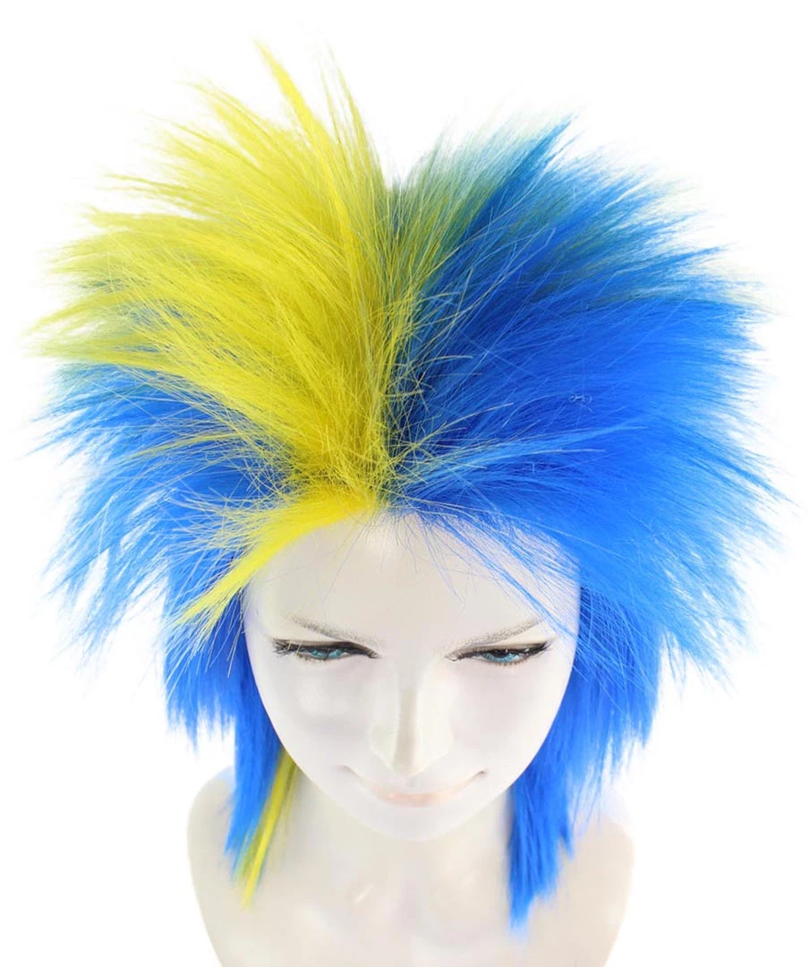 FLAGWIGS Women's Sweden Flag Sport Mullet Wig | Yellow Blue Colorful Party Wig | Premium Breathable Capless Cap