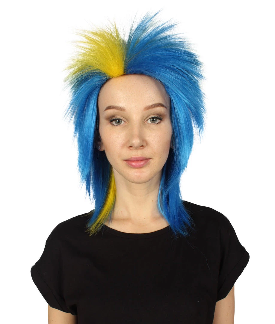 FLAGWIGS Women's Sweden Flag Sport Mullet Wig | Yellow Blue Colorful Party Wig | Premium Breathable Capless Cap