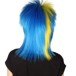 FLAGWIGS Women's Sweden Flag Sport Mullet Wig | Yellow Blue Colorful Party Wig | Premium Breathable Capless Cap