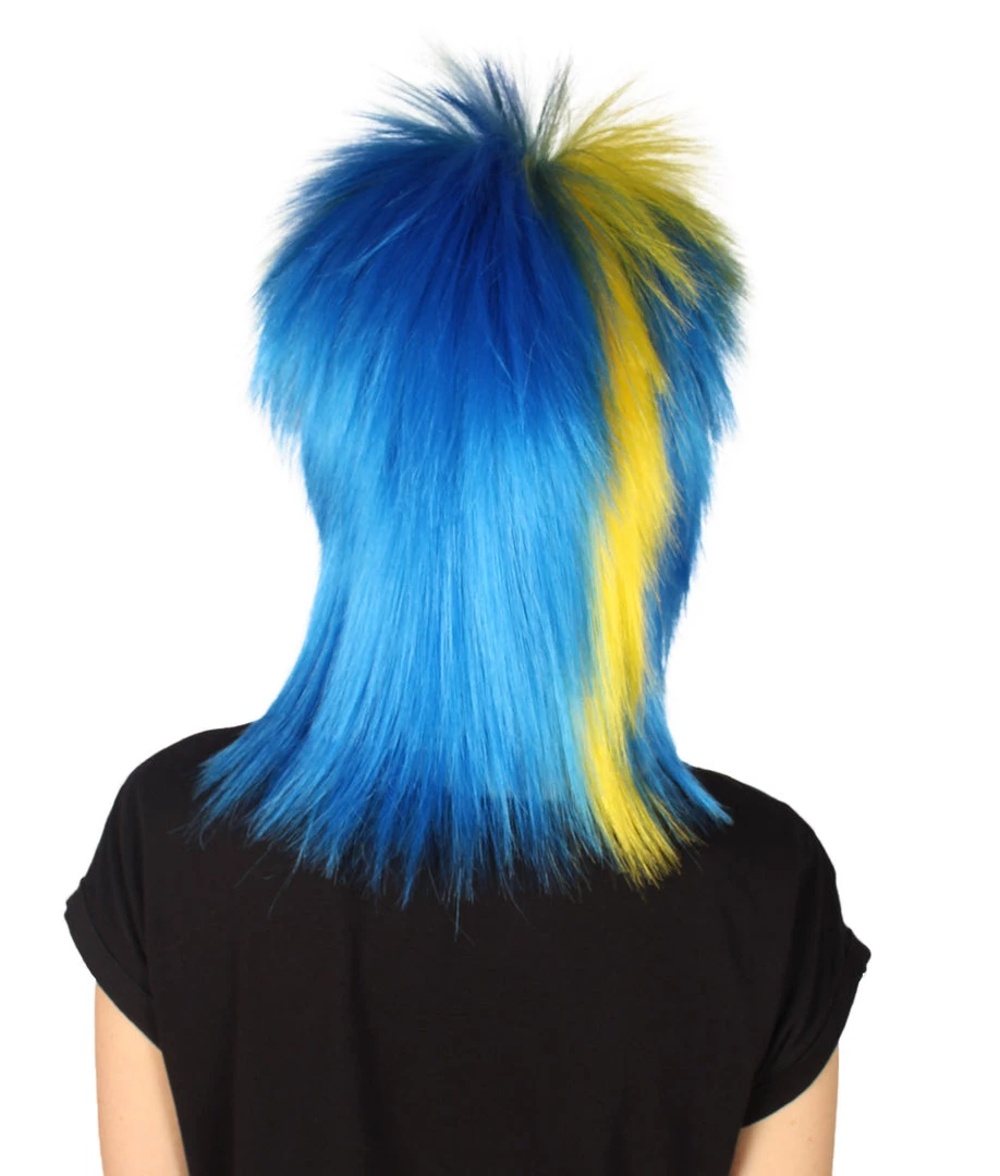 FLAGWIGS Women's Sweden Flag Sport Mullet Wig | Yellow Blue Colorful Party Wig | Premium Breathable Capless Cap