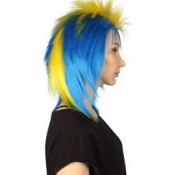 FLAGWIGS Women's Sweden Flag Sport Mullet Wig | Yellow Blue Colorful Party Wig | Premium Breathable Capless Cap