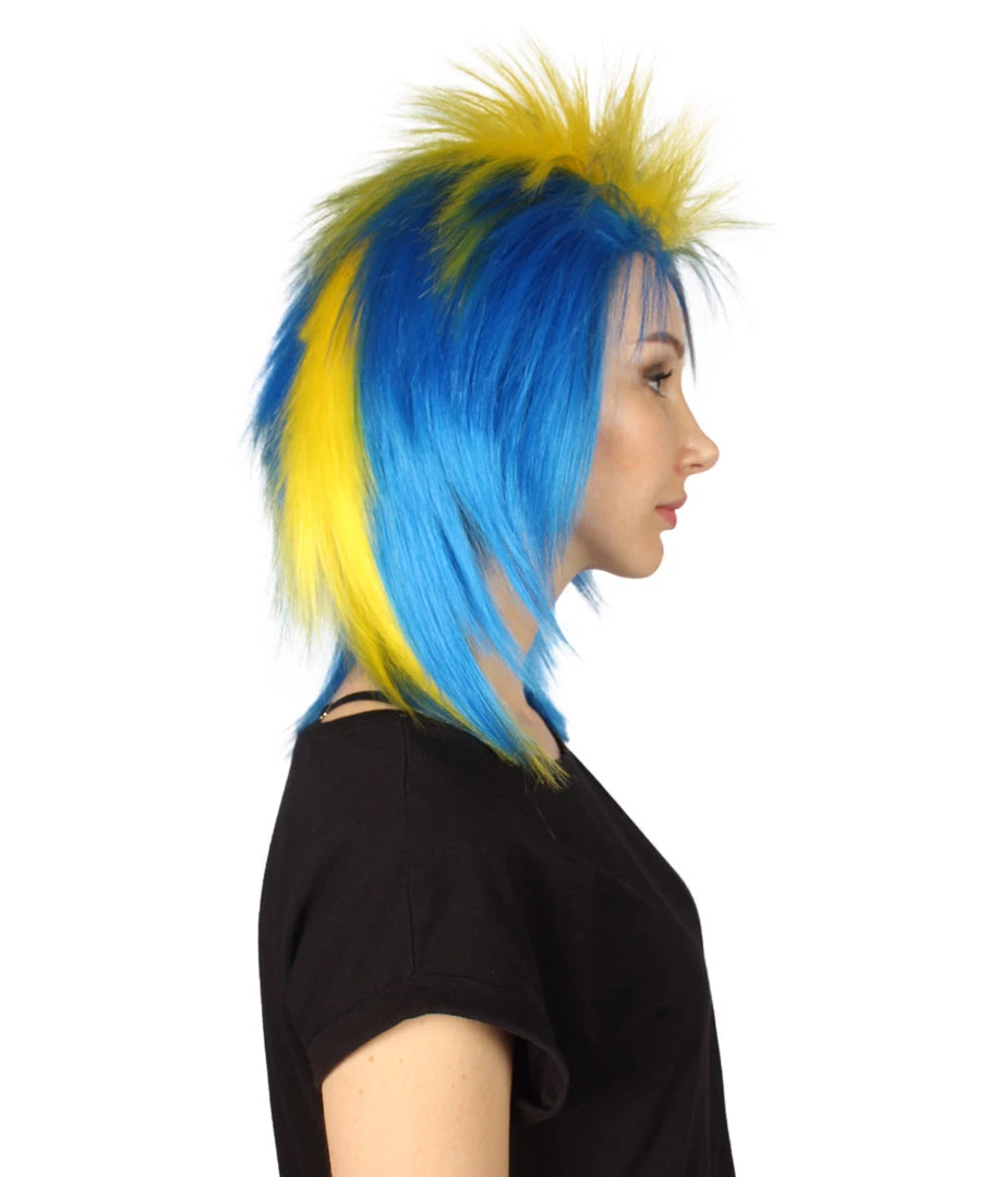FLAGWIGS Women's Sweden Flag Sport Mullet Wig | Yellow Blue Colorful Party Wig | Premium Breathable Capless Cap