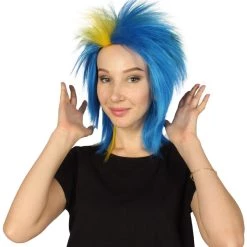 FLAGWIGS Women's Sweden Flag Sport Mullet Wig | Yellow Blue Colorful Party Wig | Premium Breathable Capless Cap