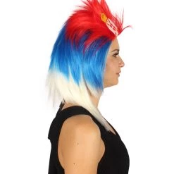 FLAGWIGS Women's Serbia Flag Sport Mullet Wig | Red Blue White Wig | Premium Breathable Capless Cap