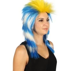 FLAGWIGS Women's Uruguay Flag Sport Mullet Wig | Sexy Cosplay Party Halloween Wig | Premium Breathable Capless Cap
