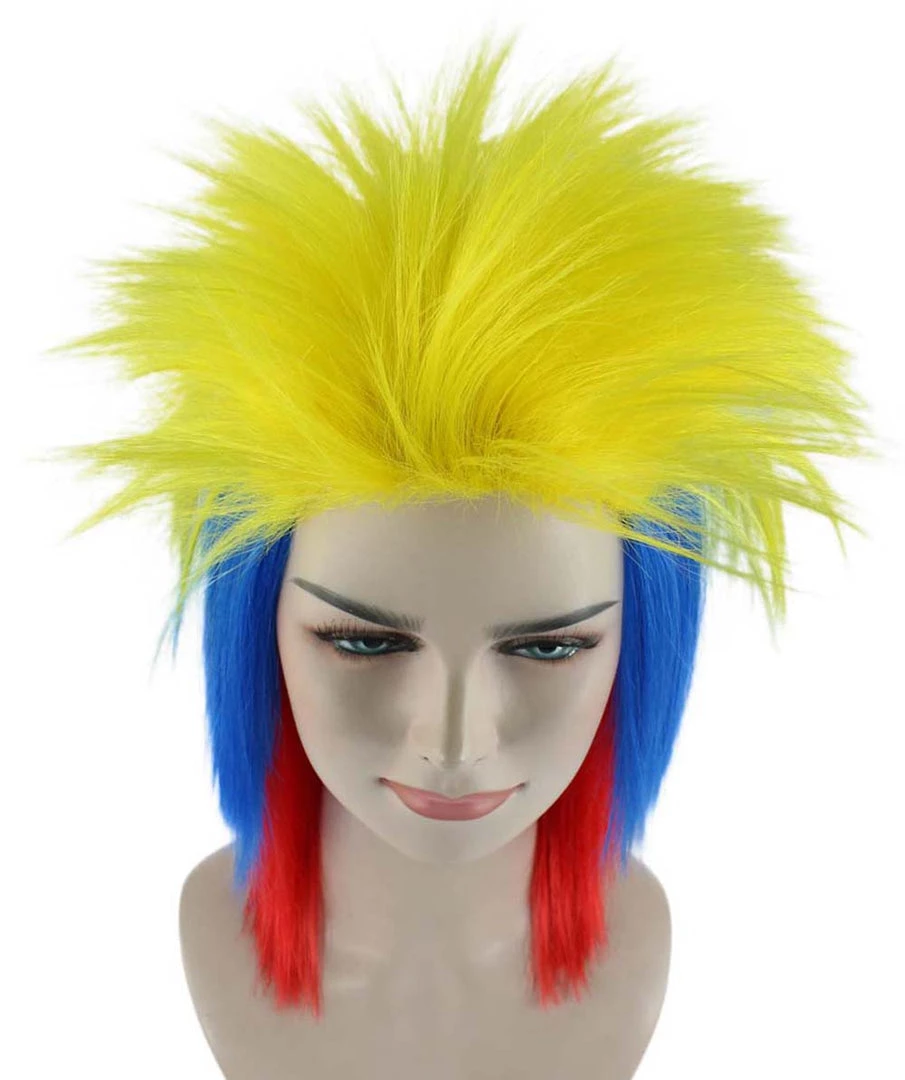 FLAGWIGS Colombia Flag Sport Mullet Wig | Patriotic Character Cosplay Halloween Wig | Premium Breathable Capless Cap