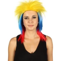 FLAGWIGS Colombia Flag Sport Mullet Wig | Patriotic Character Cosplay Halloween Wig | Premium Breathable Capless Cap
