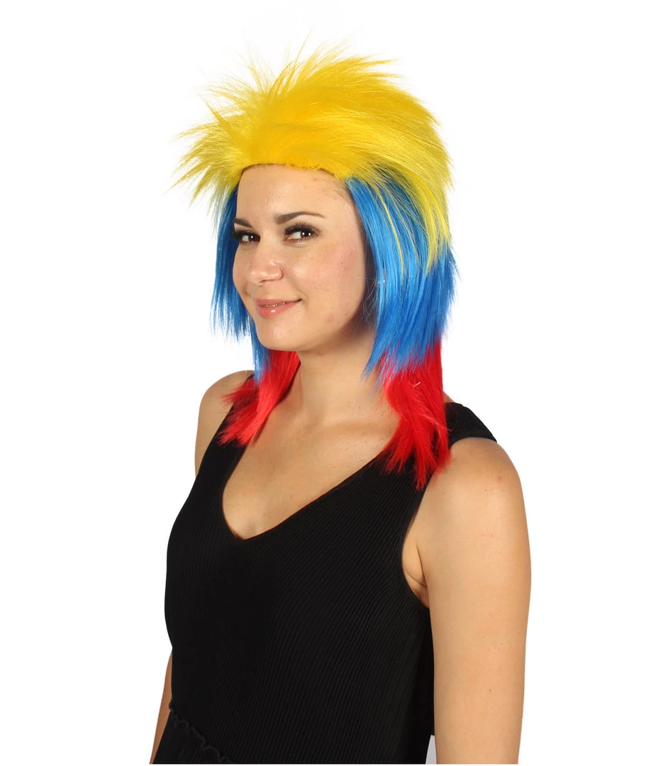 FLAGWIGS Colombia Flag Sport Mullet Wig | Patriotic Character Cosplay Halloween Wig | Premium Breathable Capless Cap