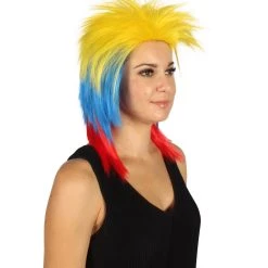 FLAGWIGS Colombia Flag Sport Mullet Wig | Patriotic Character Cosplay Halloween Wig | Premium Breathable Capless Cap