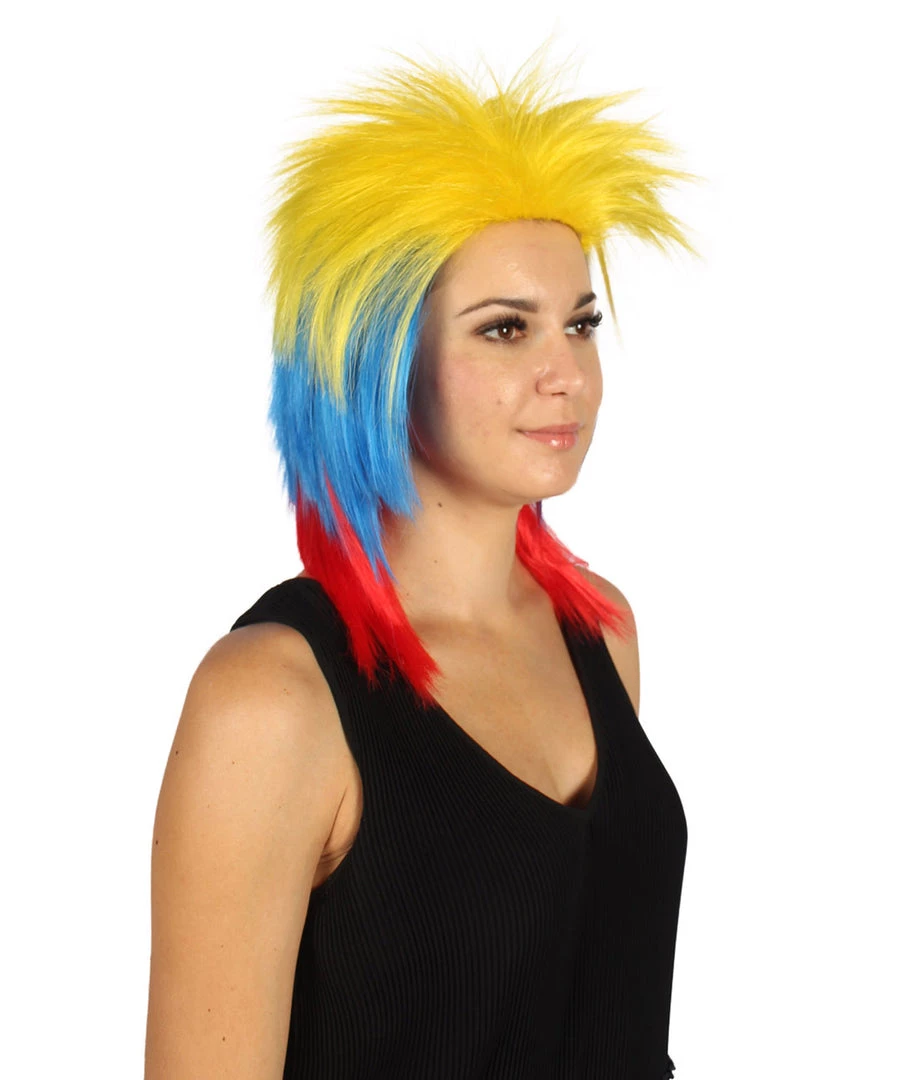 FLAGWIGS Colombia Flag Sport Mullet Wig | Patriotic Character Cosplay Halloween Wig | Premium Breathable Capless Cap