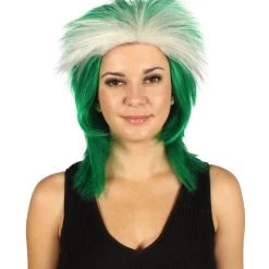 FLAGWIGS Women's Saudi Arabia Flag Sport Mullet Wig | White Green Middle East Wig | Premium Breathable Capless Cap