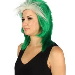 FLAGWIGS Women's Saudi Arabia Flag Sport Mullet Wig | White Green Middle East Wig | Premium Breathable Capless Cap