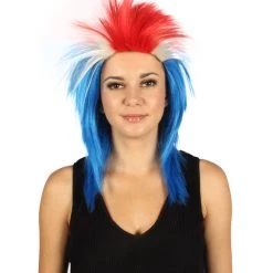 FLAGWIGS Women's Iceland Flag Sport Mullet Wig | National Pride Red White Blue Wig | Premium Breathable Capless Cap