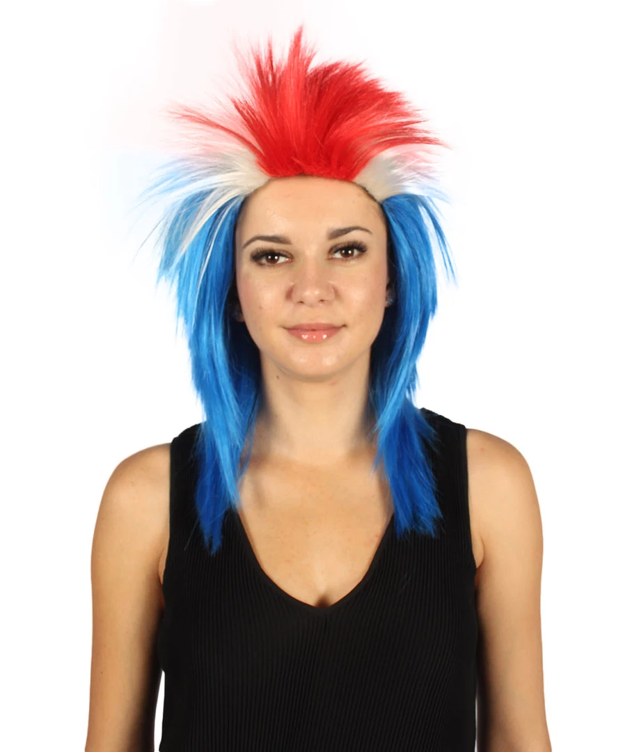FLAGWIGS Women's Iceland Flag Sport Mullet Wig | National Pride Red White Blue Wig | Premium Breathable Capless Cap