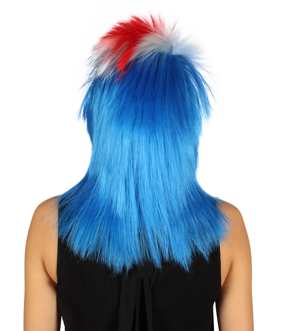 FLAGWIGS Women's Iceland Flag Sport Mullet Wig | National Pride Red White Blue Wig | Premium Breathable Capless Cap