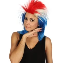 FLAGWIGS Women's Iceland Flag Sport Mullet Wig | National Pride Red White Blue Wig | Premium Breathable Capless Cap