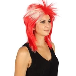 FLAGWIGS Women's Denmark Flag Sport Mullet Wig | Patriotic Character Cosplay Halloween Wig | Premium Breathable Capless Cap