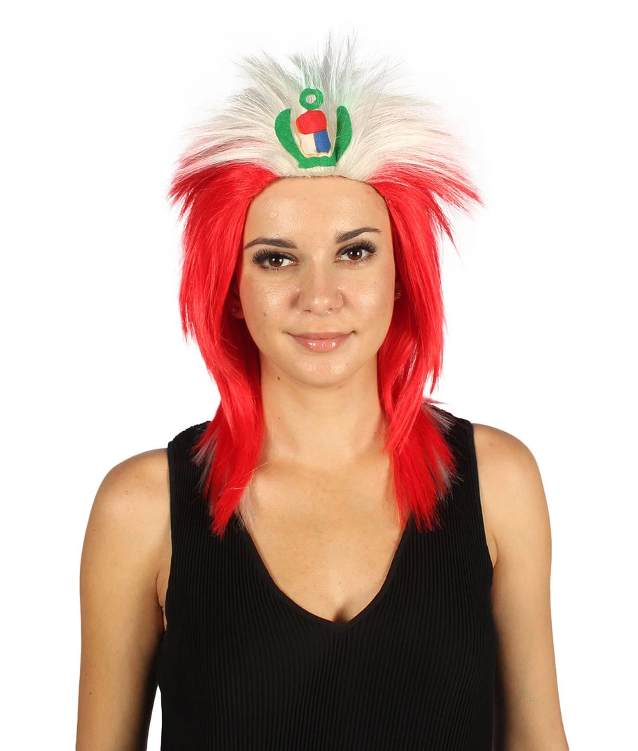 FLAGWIGS Peru Flag Sport Mullet Wig | National Pride White Red Wig | Premium Breathable Capless Cap Women's