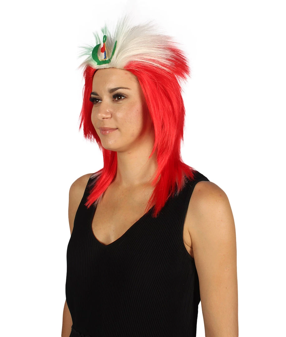 FLAGWIGS Peru Flag Sport Mullet Wig | National Pride White Red Wig | Premium Breathable Capless Cap Women's