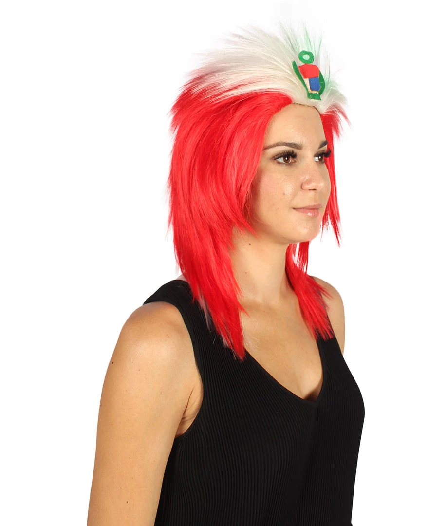 FLAGWIGS Peru Flag Sport Mullet Wig | National Pride White Red Wig | Premium Breathable Capless Cap Women's