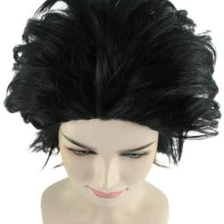 HPO Women's Womens Adult Curly Wig | Black Short Character Wig | Premium Breathable Capless Cap