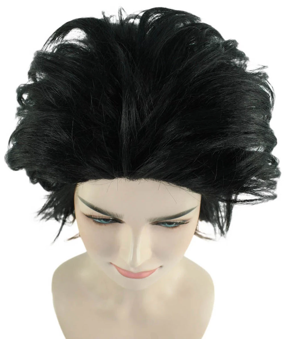 HPO Women's Womens Adult Curly Wig | Black Short Character Wig | Premium Breathable Capless Cap