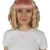 HPO Women's Womens Colonial Historical Pink And Blonde Curly Wig | Premium Breathable Capless Cap