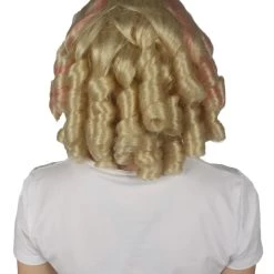 HPO Women's Womens Colonial Historical Pink And Blonde Curly Wig | Premium Breathable Capless Cap