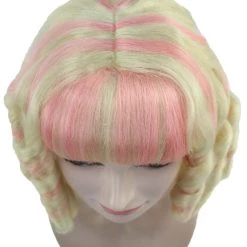 HPO Women's Womens Colonial Historical Pink And Blonde Curly Wig | Premium Breathable Capless Cap