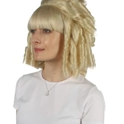 HPO Womens Colonial Historical Blonde Curly Wig | Premium Breathable Capless Cap