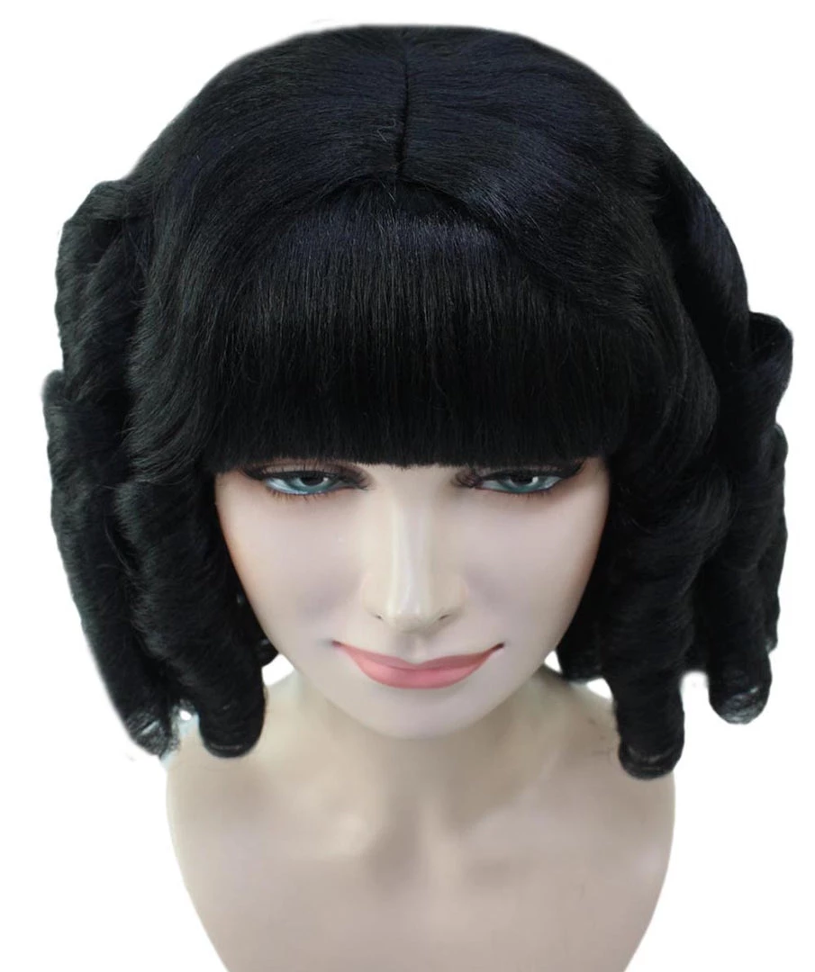 HPO Womens Colonial Historical Black Curly Wig | Premium Breathable Capless Cap Women's