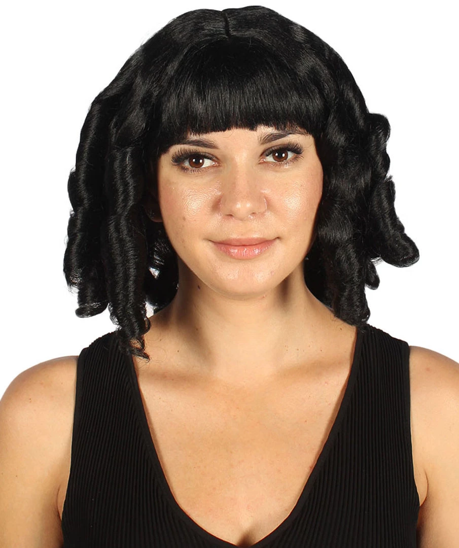 HPO Womens Colonial Historical Black Curly Wig | Premium Breathable Capless Cap Women's