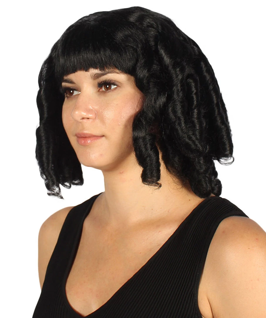 HPO Womens Colonial Historical Black Curly Wig | Premium Breathable Capless Cap Women's