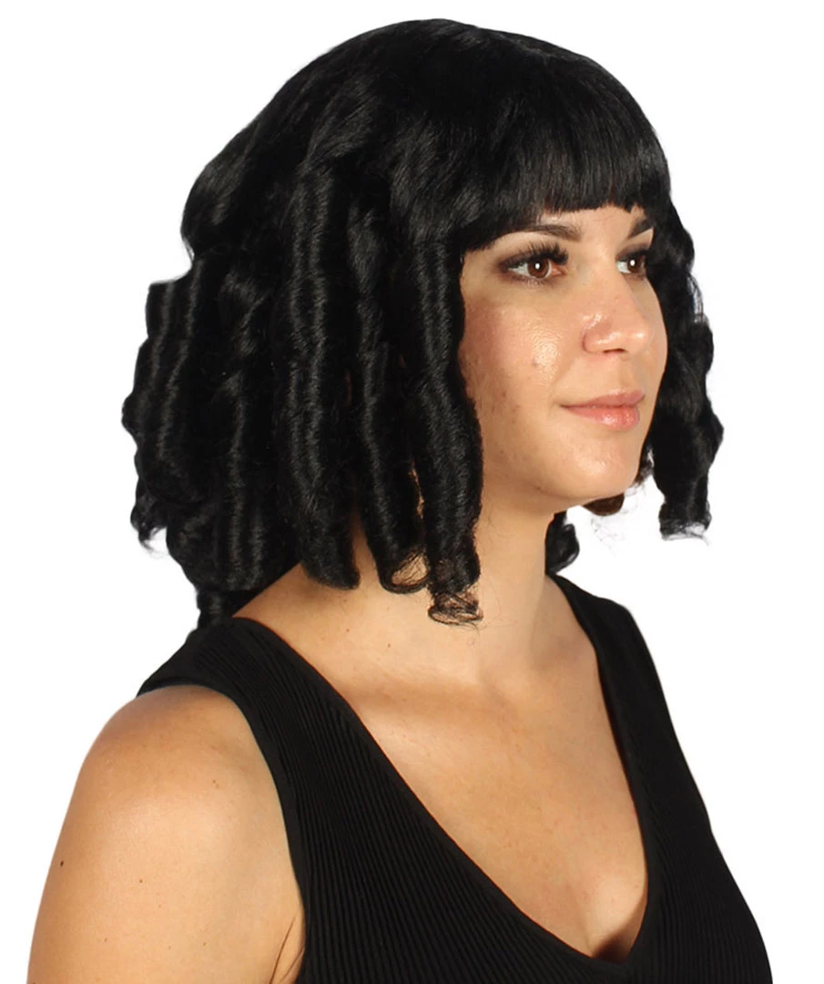 HPO Womens Colonial Historical Black Curly Wig | Premium Breathable Capless Cap Women's