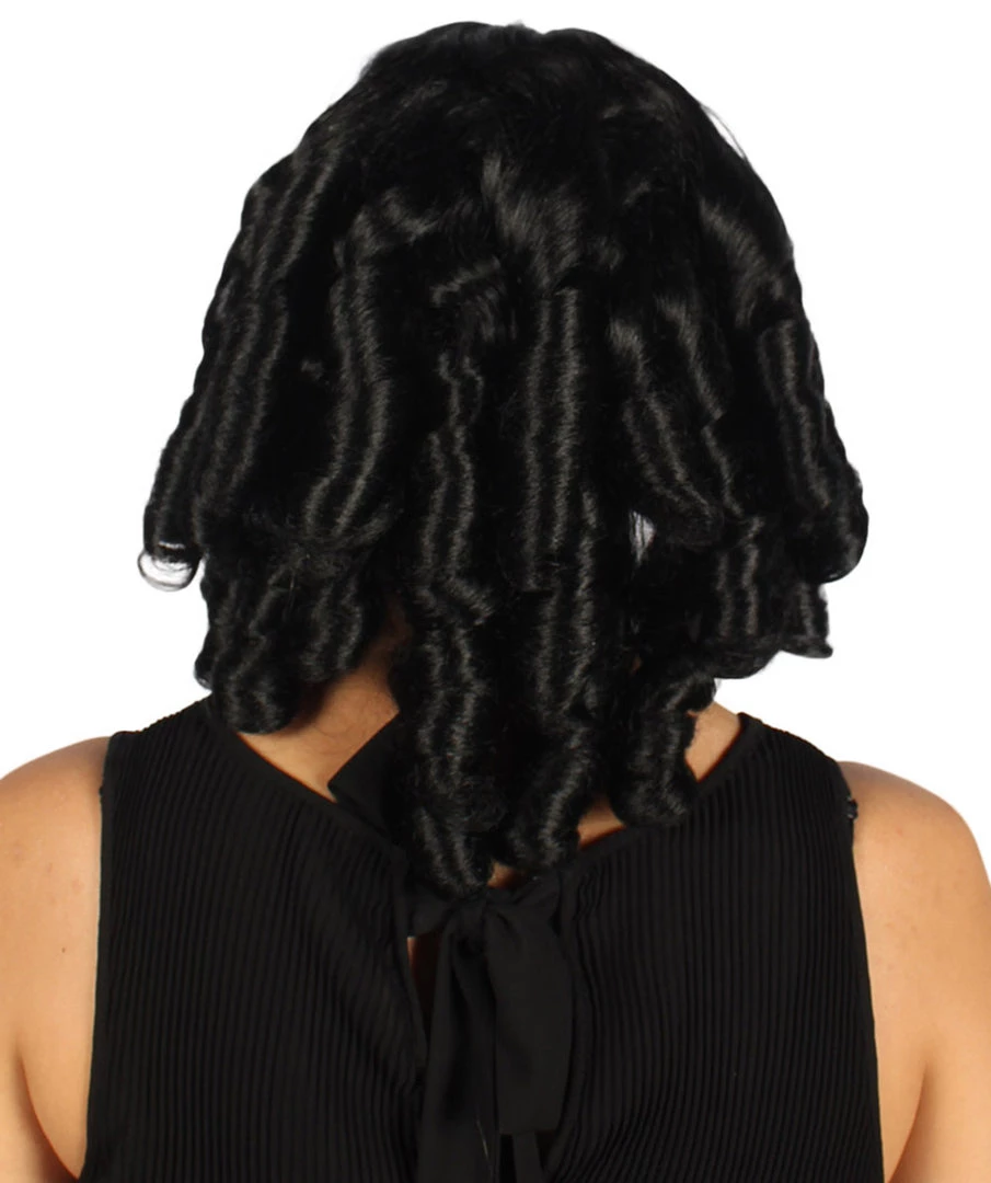 HPO Womens Colonial Historical Black Curly Wig | Premium Breathable Capless Cap Women's