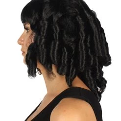 HPO Womens Colonial Historical Black Curly Wig | Premium Breathable Capless Cap Women's