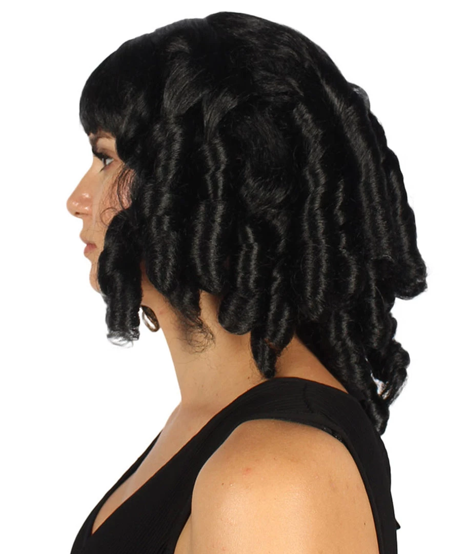 HPO Womens Colonial Historical Black Curly Wig | Premium Breathable Capless Cap Women's