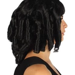 HPO Womens Colonial Historical Black Curly Wig | Premium Breathable Capless Cap Women's