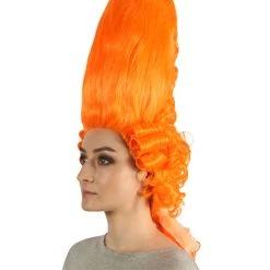 HPO Women's Colonial Historical Curly Wigs | Orange Cosplay Wig | Premium Breathable Capless Cap